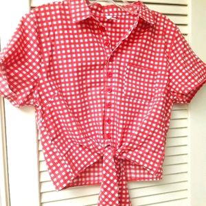 Red White GIngham Cottag Boho Plaid Crop Top